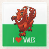 Ik hou van Wales Flag Little Welsh Red Dragon Cart Glazen Onderzetter (Voorkant)