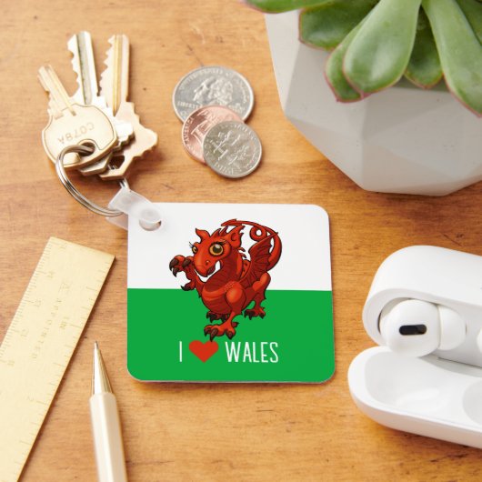 Ik hou van Wales Flag Little Welsh Red Dragon Cart Sleutelhanger (Bureau)