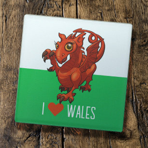 Ik hou van Wales Vlag Kleine Welshe Rode Draak Car Glazen Onderzetter