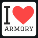 Ik hou van wapenuitrusting vierkante sticker<br><div class="desc">Ik hou van wapenarsenaal,  voor wapenliefhebbers</div>