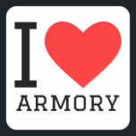 Ik hou van wapenuitrusting vierkante sticker<br><div class="desc">Ik hou van wapenarsenaal,  voor wapenliefhebbers</div>