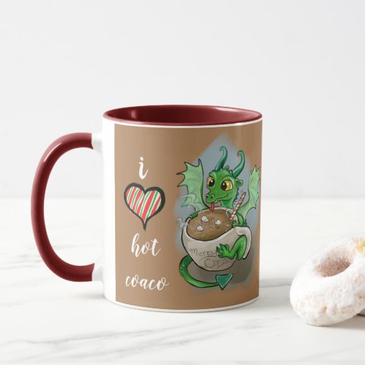 Ik hou van warme Coco Baby Dragon Kerstmis Mok (Met donut)