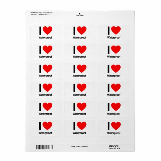 ik hou van waterdicht etiket (Full Sheet)