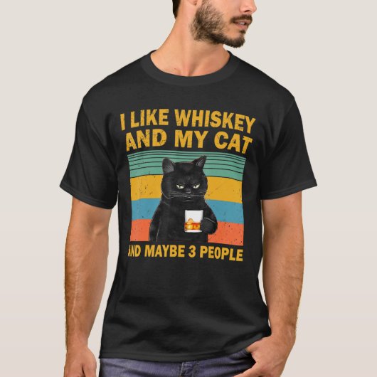 Ik hou van Whiskey mijn kat en misschien drie mens T-shirt (Voorkant)