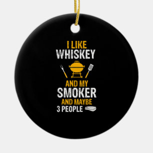 Ik hou van Whiskey My Smoker 3 People Funny BBQ Keramisch Ornament
