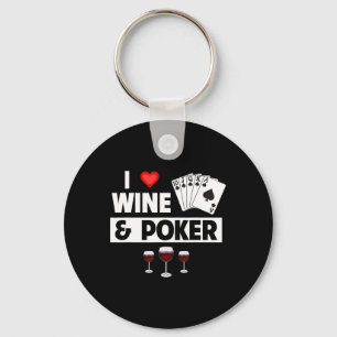 Ik hou van wijn en poker kaarten Royal Flush Casin Sleutelhanger