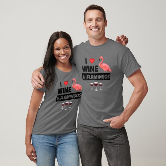 Ik hou van wijn en roze flamingos Zoo Wildlife Nat T-shirt (Unisex)