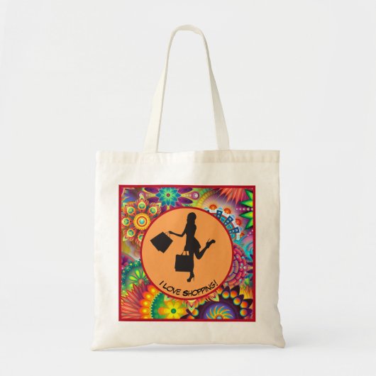 Ik hou van winkelen kleurrijke Abstracte bloemmoti Tote Bag (Voorkant)