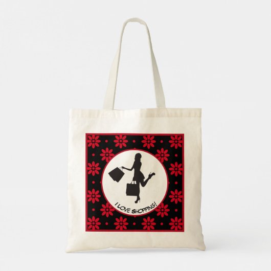 Ik hou van winkelen kleurrijke bloemmotief Canvas  Tote Bag (Achterkant)