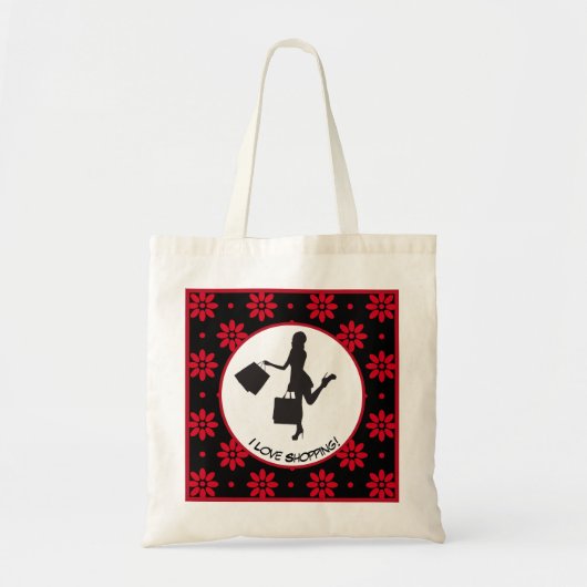 Ik hou van winkelen kleurrijke bloemmotief Canvas  Tote Bag (Voorkant)