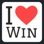 Ik hou van winnen vierkante sticker<br><div class="desc">Ik hou van winnen,  voor mentaliteitsliefhebbers</div>