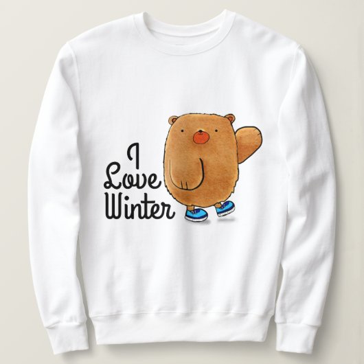 Ik hou van Winter Cute Little Cartoon Beer sweatsh Trui (Design voorkant)