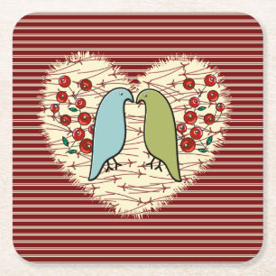 Ik hou van wintervogels en bessen kartonnen onderzetters