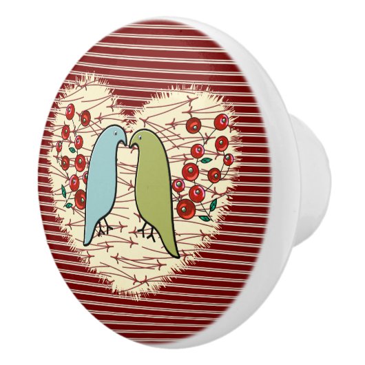 Ik hou van wintervogels en bessen keramische knop (Rechts)