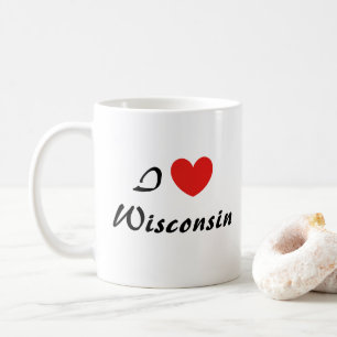 Ik hou van Wisconsin Hart Typografie Koffie Mok