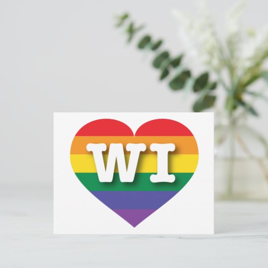 Ik hou van Wisconsin Rainbow Heart Briefkaart (Staand voorkant)