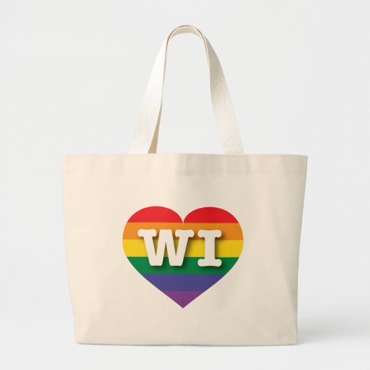 Ik hou van Wisconsin Rainbow Heart Grote Tote Bag (Voorkant)