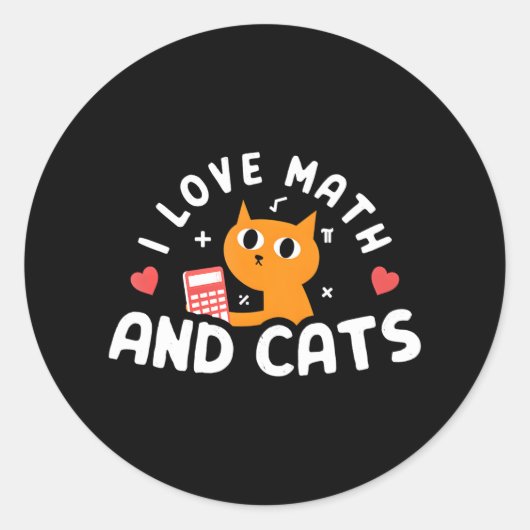 Ik hou van Wiskunde en katten grappige kattenliefh Ronde Sticker (Voorkant)