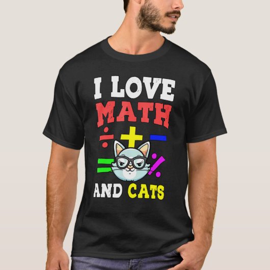 Ik hou van Wiskunde en wiskunde in kats Algebra le T-shirt (Voorkant)