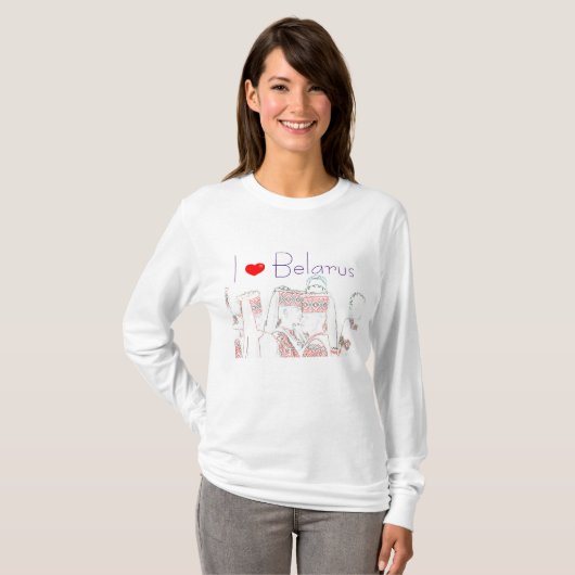 Ik hou van Wit-Rusland National Outfit Folk T-Shir T-shirt (Voorkant volledig)