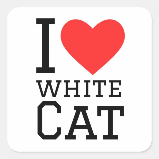 Ik hou van witte kat vierkante sticker (Voorkant)