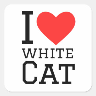 Ik hou van witte kat vierkante sticker