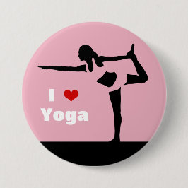 Ik hou van Yoga Lady Black Silhouette op Roze Aang Ronde Button 7,6 Cm