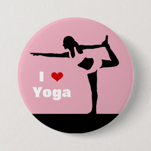 Ik hou van Yoga Lady Black Silhouette op Roze Aang Ronde Button 7,6 Cm