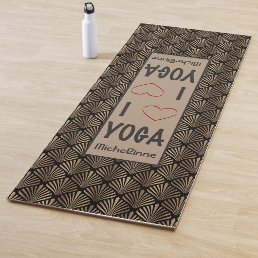Ik hou van YOGA script Gold Art Deco Patroon Monog Yogamat (In situ)