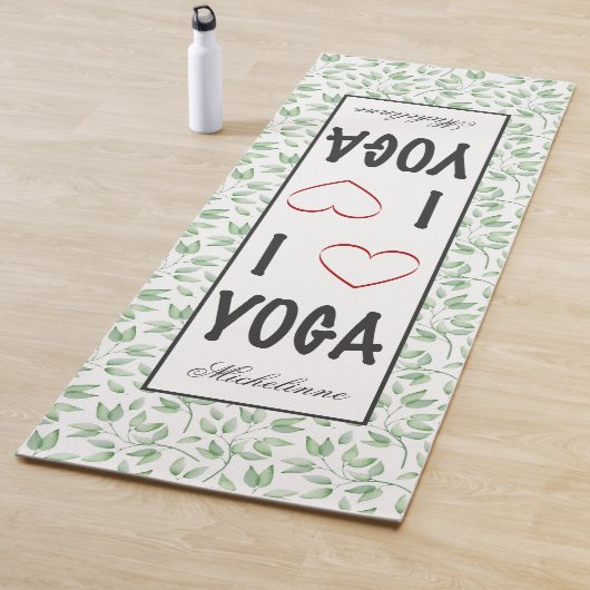 Ik hou van YOGA script Green Leaves Patroon Monogr Yogamat (In situ)