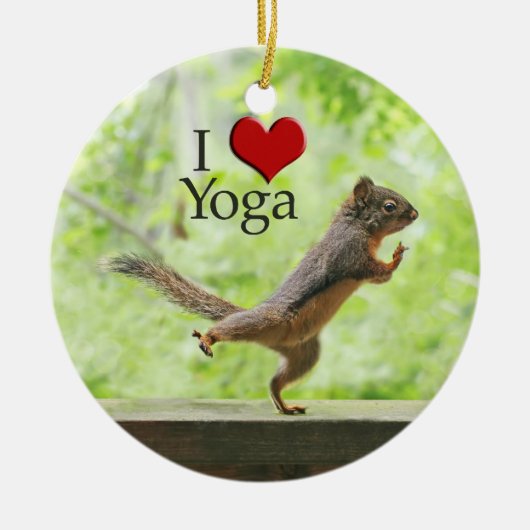 Ik hou van Yoga Squirrel Keramisch Ornament (Voorkant)