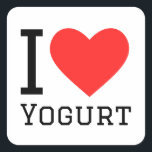 Ik hou van yoghurt vierkante sticker<br><div class="desc">Ik hou van yoghurt,  voor liefhebbers van eten</div>