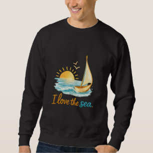 Ik hou van zee zeilboot zonsondergang oceaan illus trui