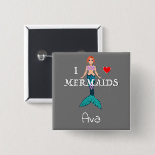 Ik hou van Zeemeerminnen Ontwerp - Vierkante magne Button 5,1 Cm