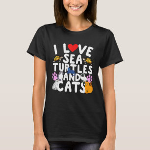 Ik hou van zeeschildpadden en katten Cool Kitty Fe T-shirt