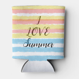 IK HOU VAN Zomer Roze Geel Blauw Aquarel Strepen Flesjeskoeler