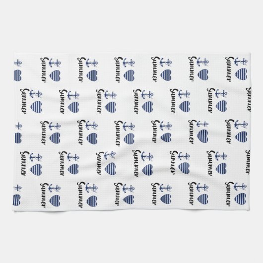 Ik hou van zomeranker en gestreept hart theedoek (Horizontaal)