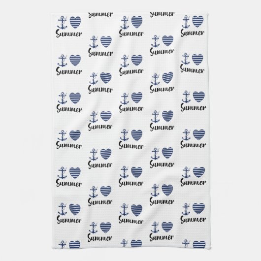 Ik hou van zomeranker en gestreept hart theedoek (Verticaal)