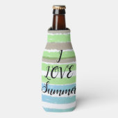 Ik hou van zomerblauwe Waterverf Stripes Flesjeskoeler (Fles Voorkant)