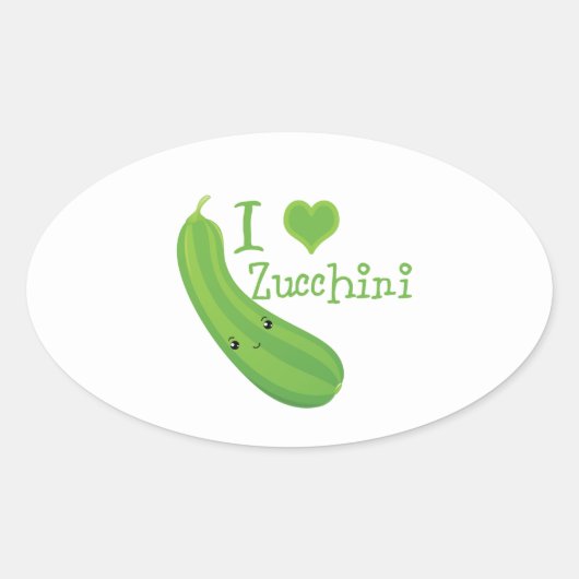 Ik hou van Zucchini glimlachend Kawaii Zucchini Ovale Sticker (Voorkant)