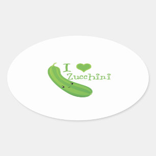 Ik hou van Zucchini glimlachend Kawaii Zucchini Ovale Sticker