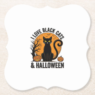Ik hou van zwarte katten Halloween vintage shirt o Kartonnen Onderzetters
