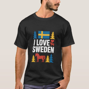 Ik hou van Zweden Paarden Bomen Vlag Hart T-shirt