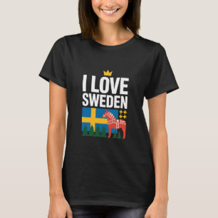 Ik hou van Zweden Vlag Dala Horse Bomen T-shirt