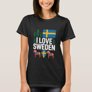 Ik hou van Zweden Zweelse vlag Dala paard T-shirt