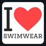 Ik hou van zwemkleding vierkante sticker<br><div class="desc">Ik hou van badkleding,  voor feestdagen liefhebbers</div>