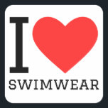 Ik hou van zwemkleding vierkante sticker<br><div class="desc">Ik hou van badkleding,  voor feestdagen liefhebbers</div>