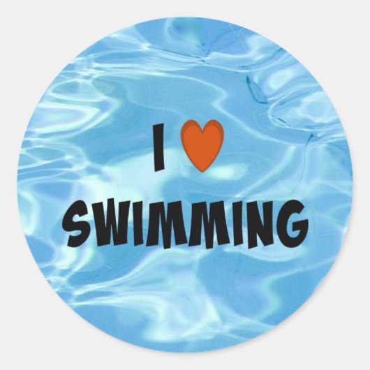 Ik hou van zwemmen—het uitnodigende blauwe water, ronde sticker (Voorkant)