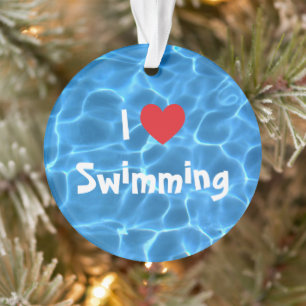 Ik hou van zwemmen Rode Hart met Blauwe Zwembadwat Ornament