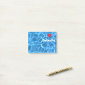 Ik hou van zwemmen Rode Hart met Blauwe Zwembadwat Post-it® Notes (Op bureau)